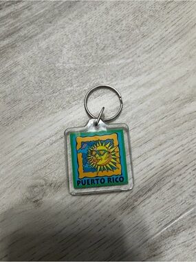 Puerto Rico Sun Acrylic Keychain - Bright Yellow & Teal